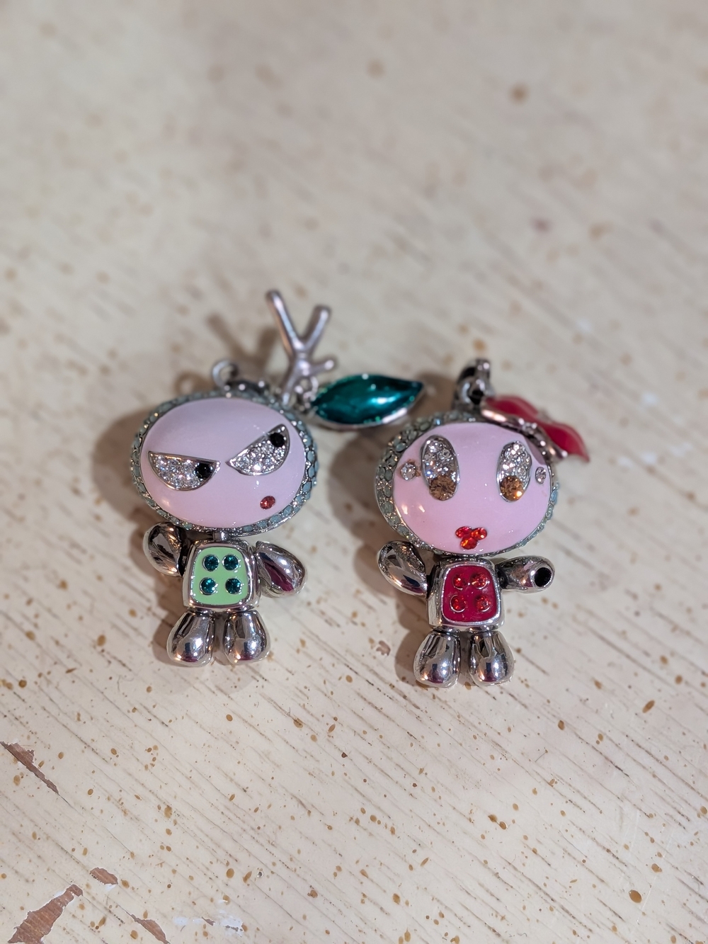 Vintage Swarovski Charm Pendants Character Pendant Necklace - Pair